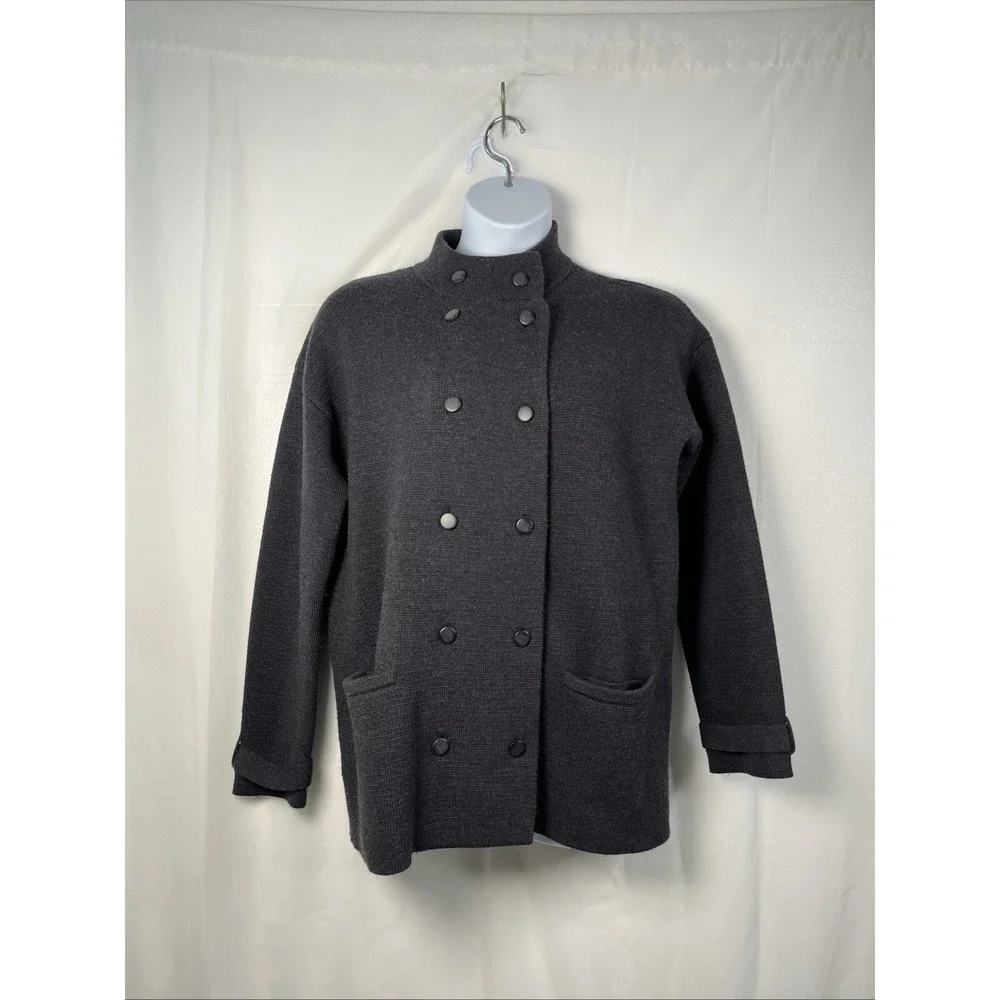 J. Crew Peacoat Women 1X Gray Wool Blend Double Breasted Vintage Dark Academia